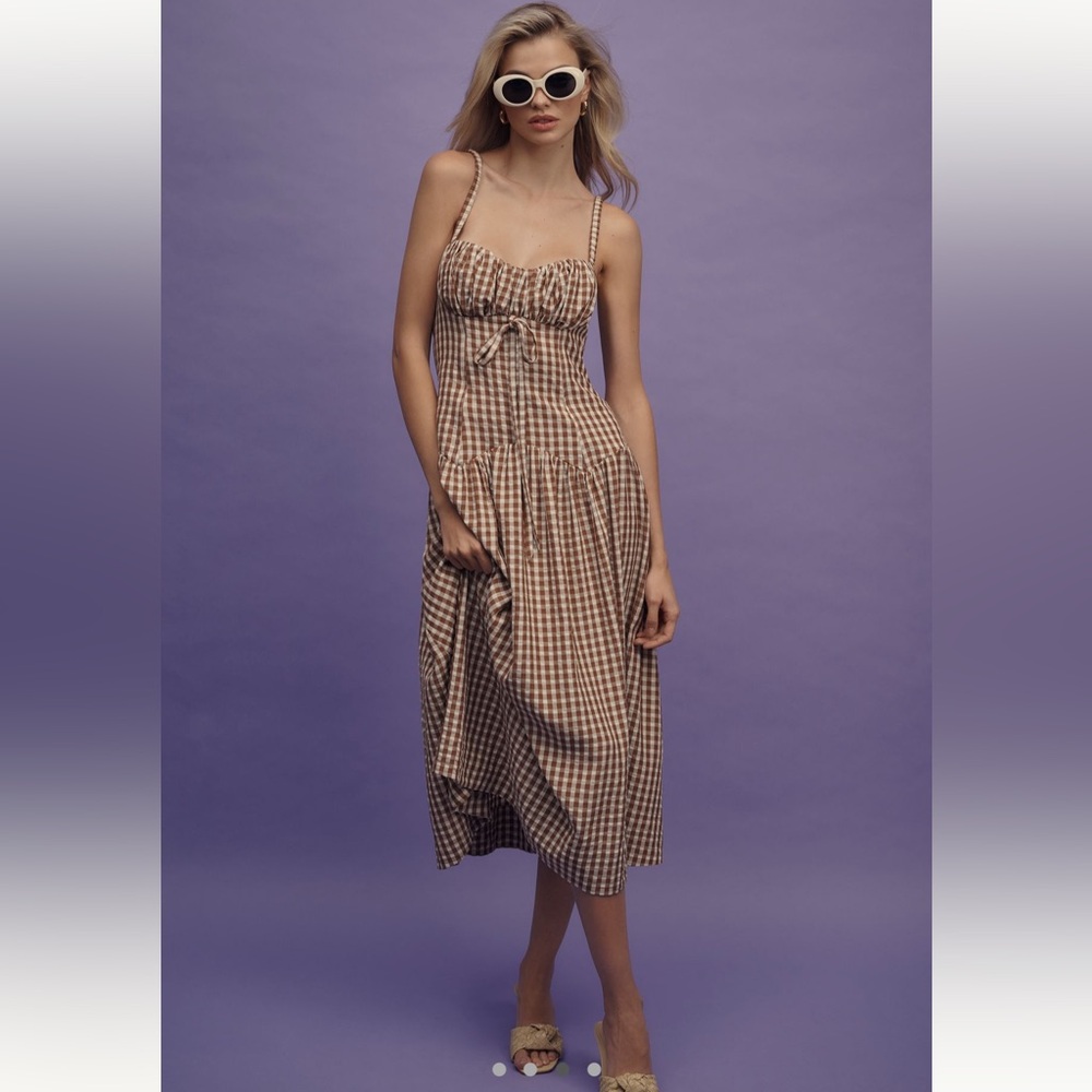 NWT For Love & Lemons Gingerbread Gingham Dress - Picture 3 of 7